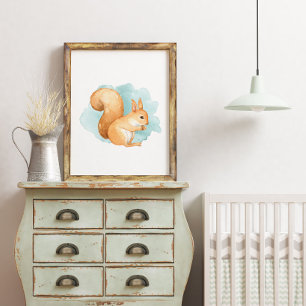 Poster Écureuil à l'aquarelle Animaux de la forêt sylvest
