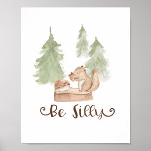 Poster Écureuil à l'aquarelle Boisée Soyez Silly Nursery