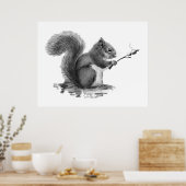 Poster Écureuil à l'aquarelle faisant griller Marshmallow (Cuisine)