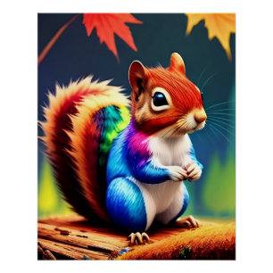 Poster Écureuil Assis Coloré Mignon-75463