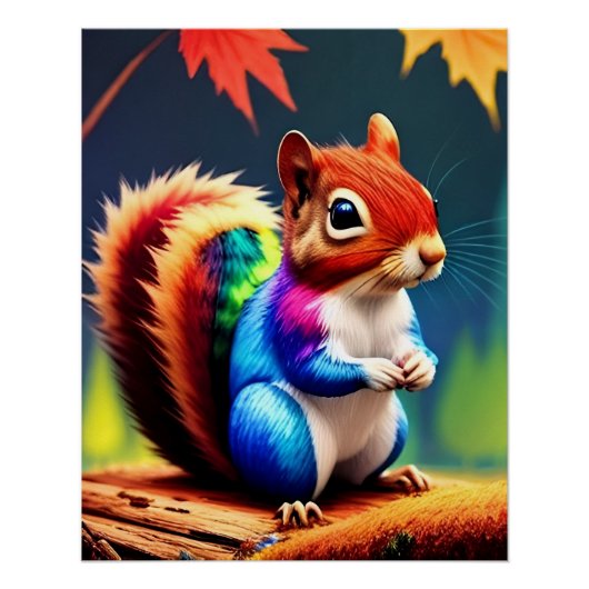 Poster Écureuil Assis Coloré Mignon-75463 (Devant)