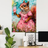 Poster Écureuil avec robe rose et un verre (Bureau à domicile)