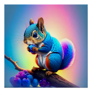 Poster Écureuil Bleu Mangeant Un Fruit-323232