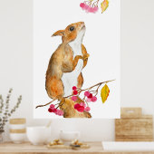 Poster Écureuil d'aquarelle drôle sur une branche avec de (Cuisine)