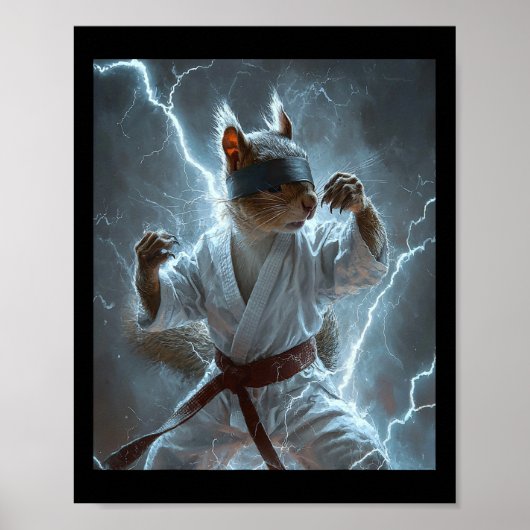 Poster Écureuil d'art martial portant Karate Gi Lightning (Devant)