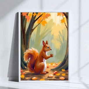 Poster Écureuil de forêt   Aquarelle d'animal d'automne A