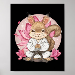 Poster Écureuil de karaté mignon fleur de lotus Kung Fu M