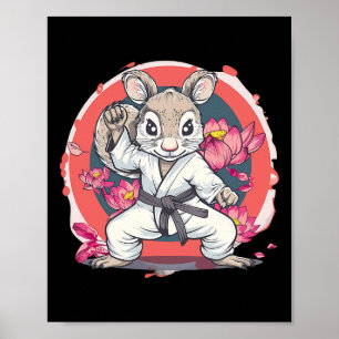 Poster Écureuil de karaté mignon fleur de lotus Mma kickb