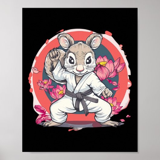 Poster Écureuil de karaté mignon fleur de lotus Mma kickb (Devant)