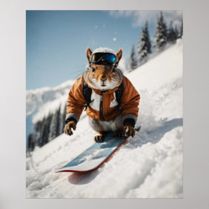 Poster Écureuil de snowboard Heure d'hiver Animaux Whimsi