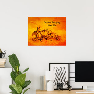 Poster Écureuil en automne, Joyeux Thanksgiving!