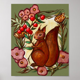 Poster Écureuil et écureuil rouge hivernal Holly