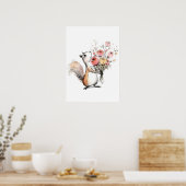 Poster Écureuil mignon avec bouquet de fleurs (Cuisine)