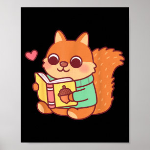 Poster Écureuil mignon lisant un livre amateur d'anime ka