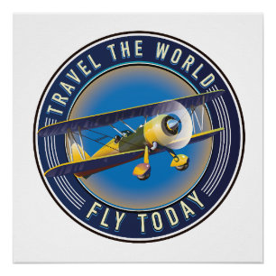 Poster Écusson de voyage Travel the World Fly Today