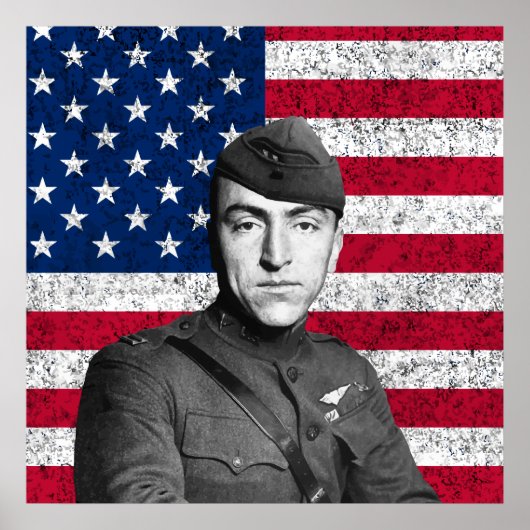 Poster Eddie Rickenbacker et le drapeau américain (Devant)
