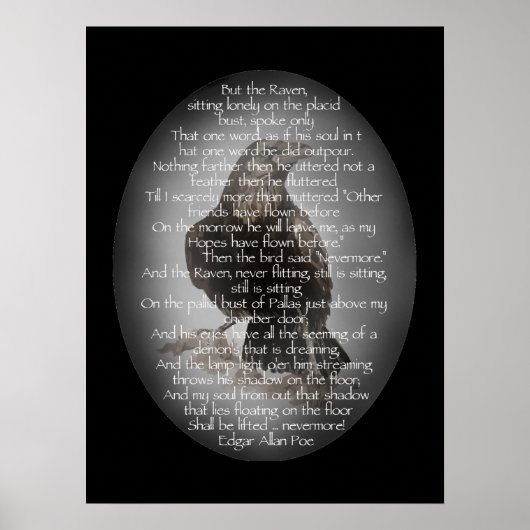 Poster Edgar Allen Poe Raven Poem, Nevermore Citation (Devant)