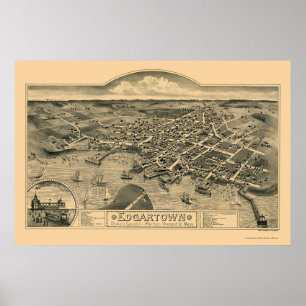 Poster Edgartown, carte panoramique de mA - 1886