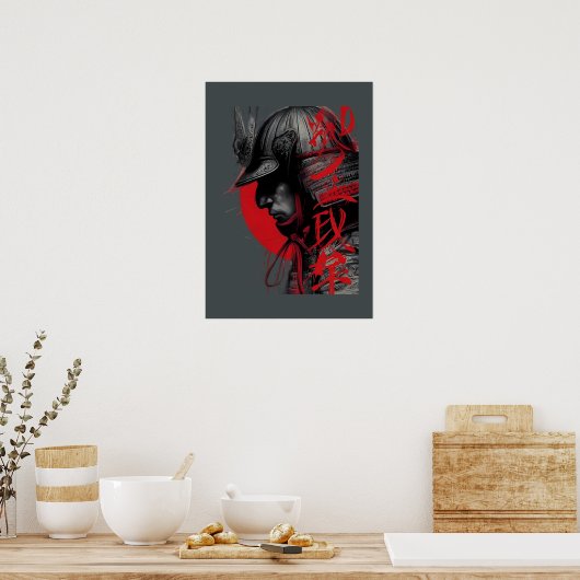 Poster Edgy Samurai Warrior Japanese Ink Red Sun (Cuisine)
