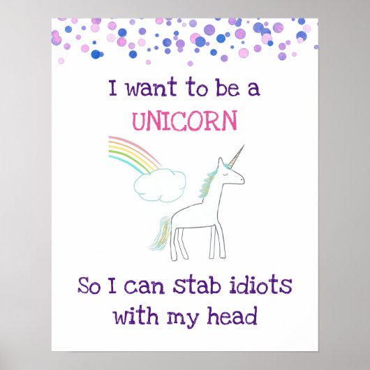 Poster Edgy Unicorn avec arc en ciel et Confetti Funny (Devant)