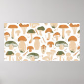 Poster Edible Mushrooms seamless pattern. Linocut old sty (Devant)