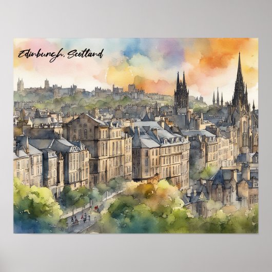 Poster Edimbourg Scotland Castle Watercolor Travel (Devant)