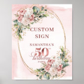 Poster Editable Blush Pink Greenery 50 Birthday Tabletop (Devant)