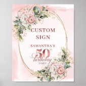 Poster Editable Garden Blush Greenery 50th Birthday Table (Devant)