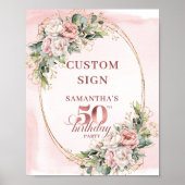 Poster Editable Modern Blush Greenery 50th Birthday Sign (Devant)