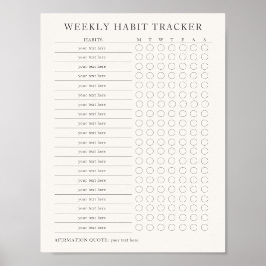 Poster Editable Printable Moderne Hebdomadaire Tracker Po (Devant)