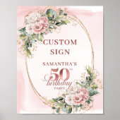 Poster Editable Timeless Blush Floral 50 Birthday Custom (Devant)