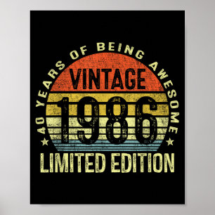 Poster Édition limitée Vintage 1986 40 ans 40e anniversai