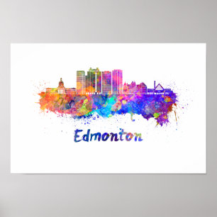 Poster Edmonton V2 skyline in watercolor