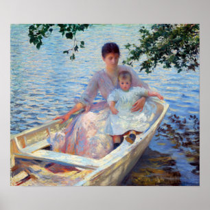 Poster Edmund Charles Tarbell mère et enfant dans un bate