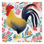 Poster Edna le coq | Aquarelle Floral Poulet (Devant)