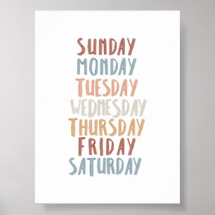 Poster éducatif des Boho days of week