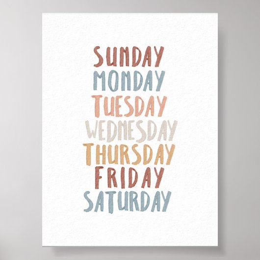 Poster éducatif des Boho days of week (Devant)