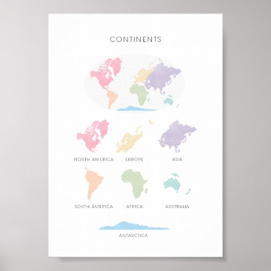Poster éducatif pastel Continents (Devant)