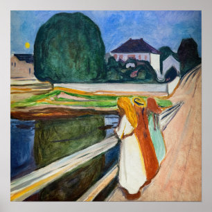 Poster Edvard Munch - Les Filles sur le Pont Nuit Blanche