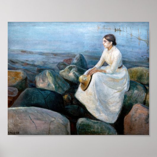 Poster Edvard Munch - Nuit d'été, Inger sur la plage (Devant)