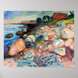 Poster Edvard Munch - Rive avec Maison Rouge