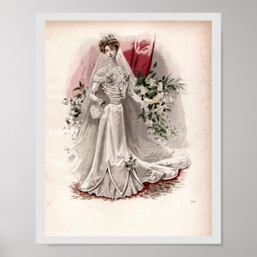 Poster Edwardian Lady En Mariage Gown Vintage Mode (Devant)