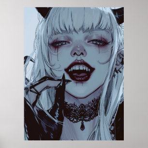 Poster Eerie Anime Girl with White Hair