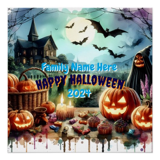 Poster Eerie Halloween Night Watercolor (Devant)