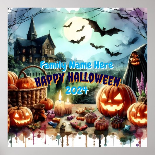 Poster Eerie Halloween Night Watercolor (Devant)