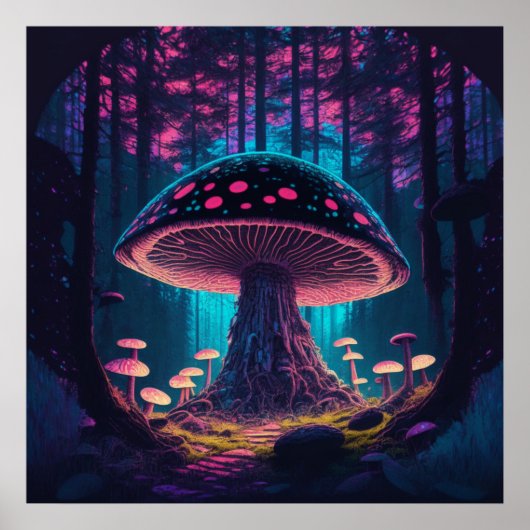 Poster Eerie Magical Giant Toadstool en forêt (Devant)