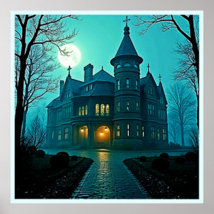 Poster Eerie Victorian Mansion Lune