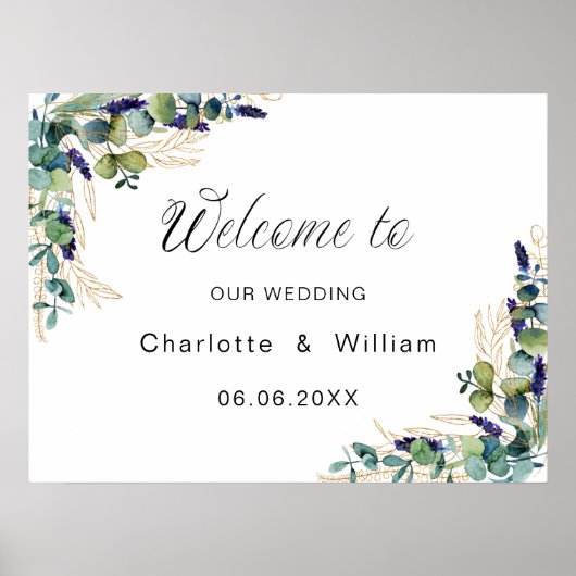 Poster Eeucalyptus mariage verdure accueil élégant (Devant)