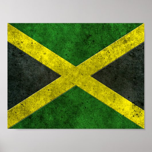Poster Effet acier vieilli du drapeau jamaïcain (Devant)
