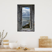 Poster Effet Fenêtre Château - Illusion Vue Mer (Cuisine)